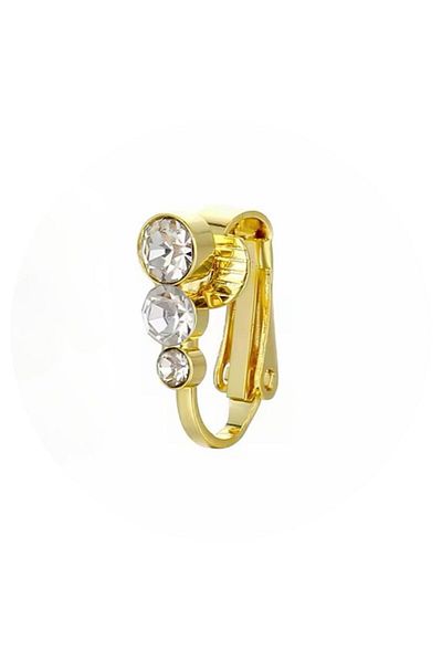Arescollection Elegant Plain with Stones - No Holes Needed Clip Liz Fake Belly Piercing