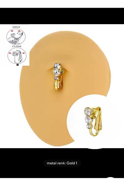 Arescollection Elegant Plain with Stones - No Holes Needed Clip Liz Fake Belly Piercing