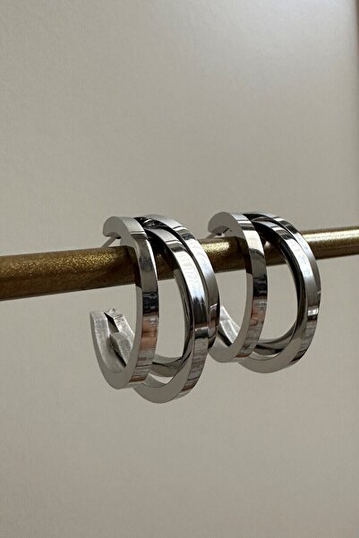 ringbox 3 Row Steel Tarnish Resistant Women's Hoop Silver Color Earrings