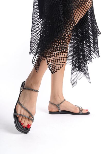bakacstore Kadın Siyah Taşlı Yeni Sezon Günlük Sandalet