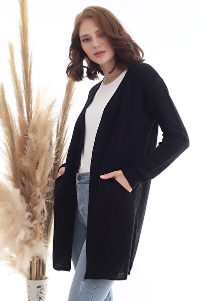 Devinka Dámský černý klokanní kapesní pletený svetr