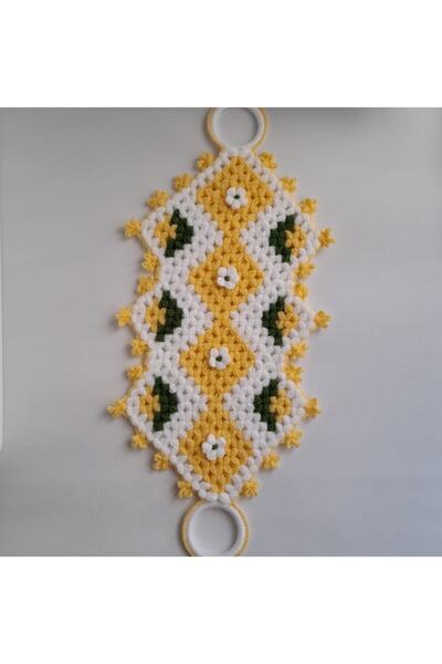Ebrulisler Hand Knitted Dowry Floral Yellow Square Long Pouch 3-Piece Bathroom Washcloth Set