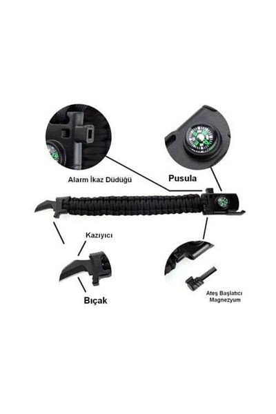 PARACORD Magnesium & Warning Whistle Around 18cm Wrist - Fire Starter Bracelet & Blade Compass