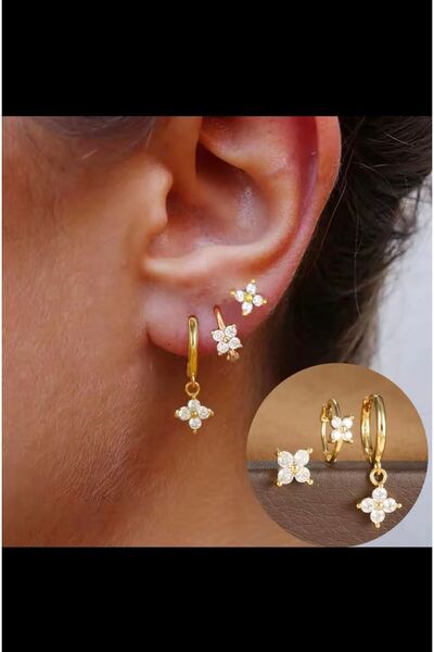 Arescollection ZİRKON TAŞLI 3 LÜ ZARİF PİERCİNG KÜPE SETİ