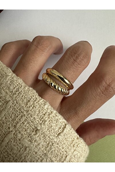 ringbox Gold İki Sıra Burgulu Kadın Yüzük