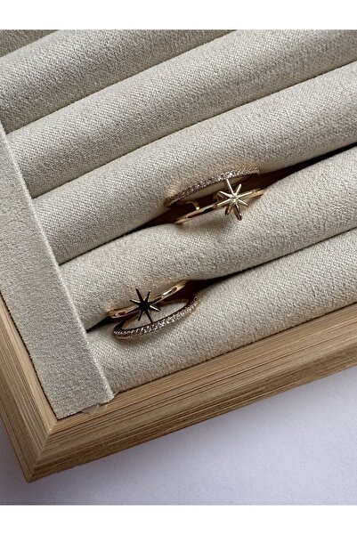 ringbox Çift Sıra Kuzey Yıldızı Detaylı Zirkon Taşlı Gold Yüzük