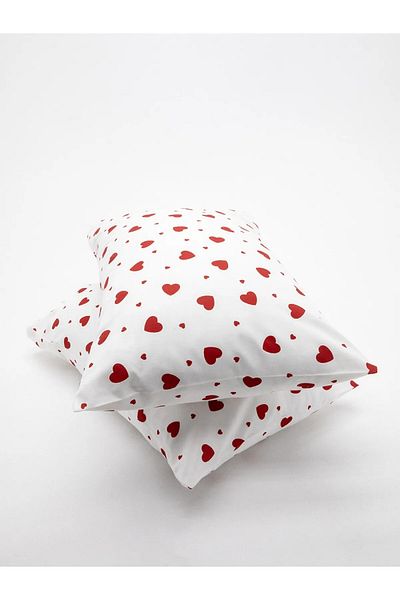 SNR HOME COLLECTION 2-Piece Covered Cotton Red Heart 50X70Cm Pillow Case