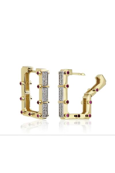 Niceboutique Pembe Taşlı Gold Çelik Serenay Küpesi