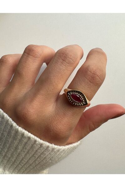 ringbox Fuşya Taşlı Göz Model Gold Kadın Yüzük