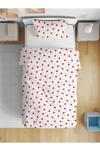 SNR HOME COLLECTION Red Heart Cotton Single Teen Room Duvet Cover Set (Without Sheets)