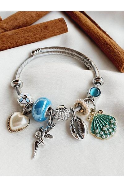Ahzar Steel Style Seashell Charm Bracelet