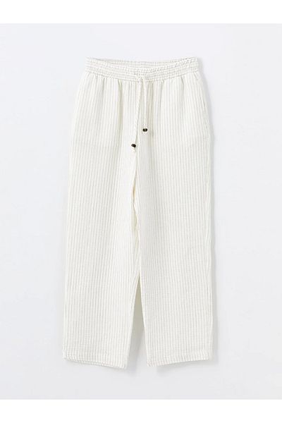LC Waikiki LCW Modest - Striped Linen Look Elastic Waist Women's Trousers