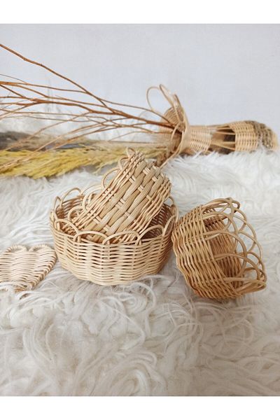 gudelidekor Wicker Bamboo Rattan Set of 3 Jewelry Buckle Basket