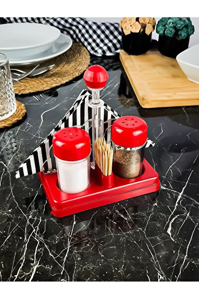 ESA STORE Peçetelik Ve Kürdanlık Hazneli 2 Li Baharatlık Seti-tuzluk-baharatlık
