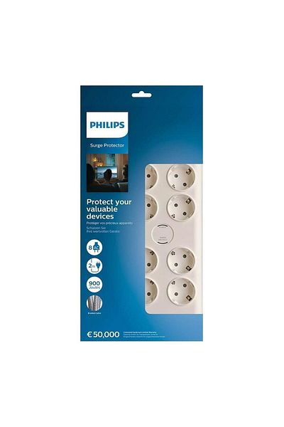 Philips Spn7080wa/62 Current Protected Socket 900j 8-Piece - 2m