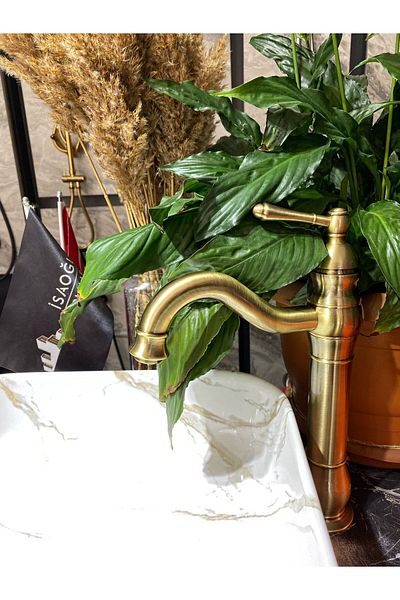 İSAOĞLU YAPI Antique Gold Bowl Sink Mixer Matte Gold Bowl Mixer Gold Sink Mixer