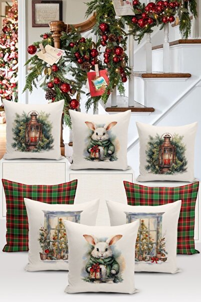 Bertille Home Seria de Anul Nou - Set de 8 huse de pernă cu imprimare digital...