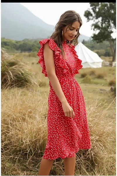 GENÇ MODA Rochie midi din viscoză de vară cu model inimă roșie