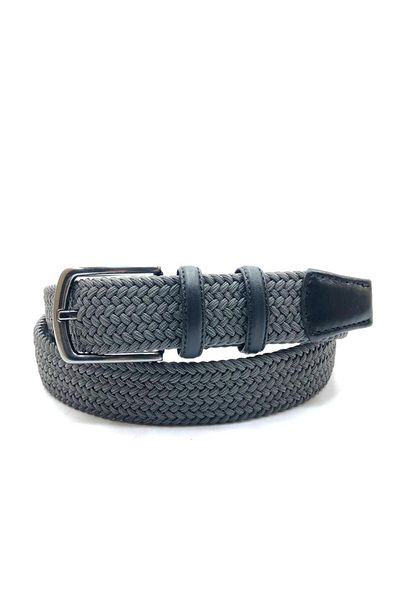 GİRAY Anthracite (Dark Gray) - Unisex Flexible Elastic Knitted Belt with Genuine Leather Detail