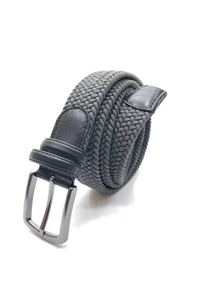 GİRAY ANTRASİT (KOYU GRİ) ELASTİK ÖRGÜ ESNEK UNİSEX GERÇEK DERİ DETAYLI KEMER