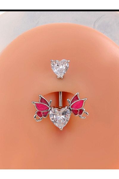 Arescollection Zircon Stone Steel Heart - Angel Wing Belly Piercing