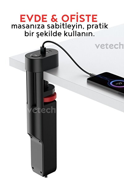 Vetech Akım Korumalı Priz Masa Kenarı Ayarlanabilir 3 Priz + 2 USB + 1 Type C Girişli Priz