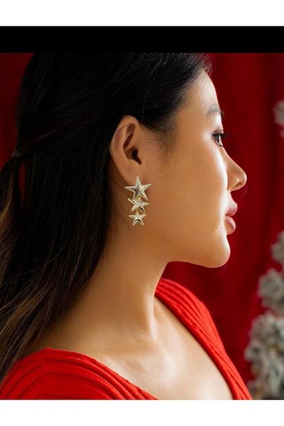 Arescollection Star Patterned Steel Women's Earrings - Dangle Style