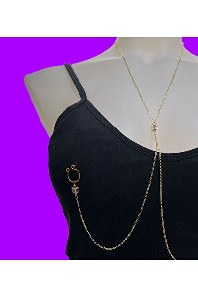 Arescollection kolyeli zincirli sıkıştırma fake meme ucu piercingli vücüt zinciri