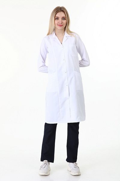 Palmiye Hijab Long Length Shirt Collar Doctor Teacher Lab Apron