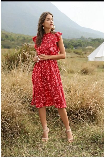 GENÇ MODA Rochie midi din viscoză de vară cu model inimă roșie