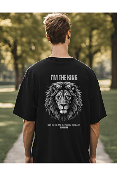 Siyah Oversize T-shirt I Am The King Baskılı %100 Pamuklu Tişört