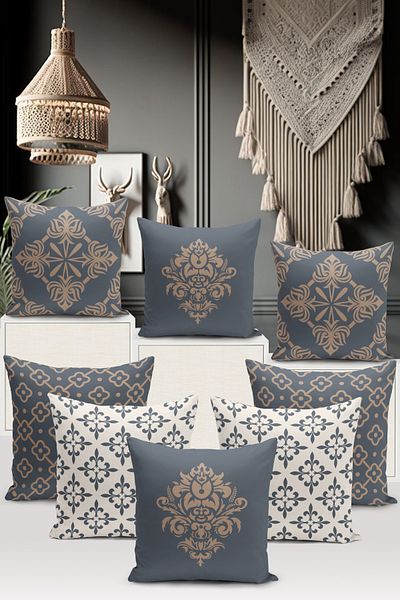Bertille Home Set de 8 huse de pernă cu două fețe imprimate digital - Seria clasică (Set de huse clasice)