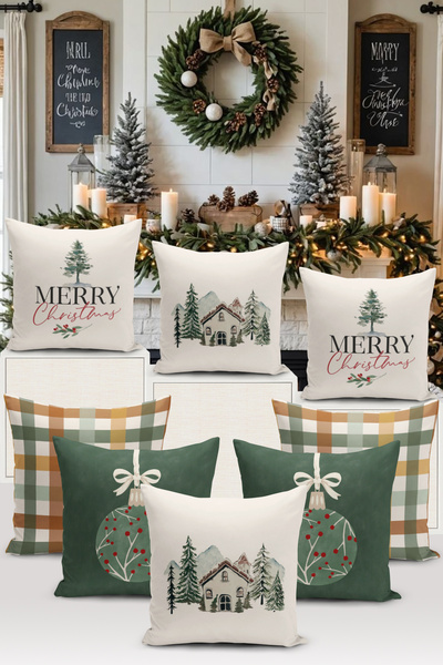 Bertille Home Seria de Anul Nou - Set de 8 huse de pernă cu imprimare digital...