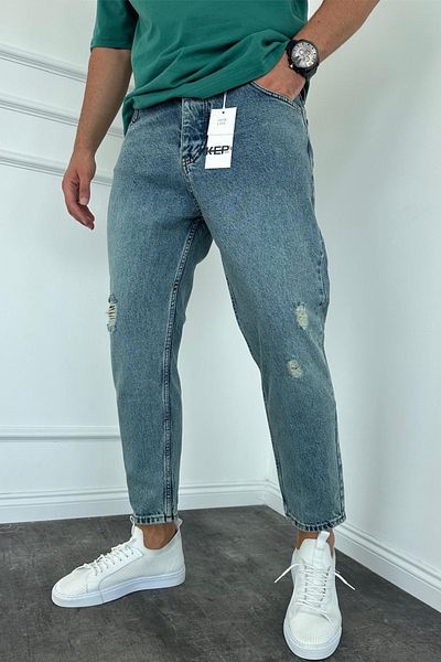 MADZEYMODA Roztrhané Detailní Boyfriend Fit Blue Jean Jeans – pánské kalhoty, nová sezóna
