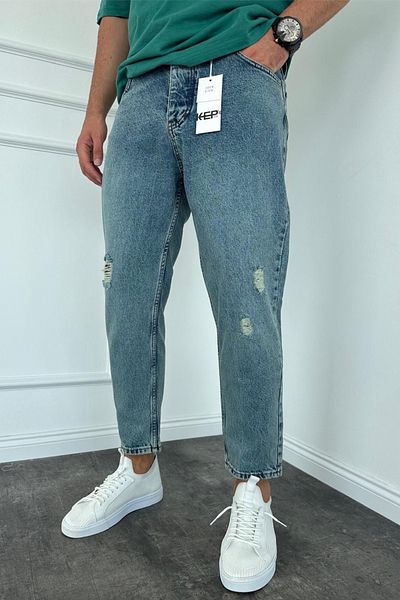 MADZEYMODA Roztrhané Detailní Boyfriend Fit Blue Jean Jeans – pánské kalhoty, nová sezóna