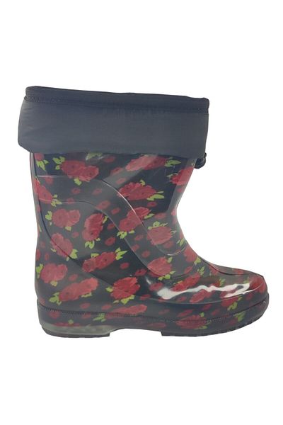 fafatara Red Floral Woolen Boots Waterproof Snow & Rain Boots