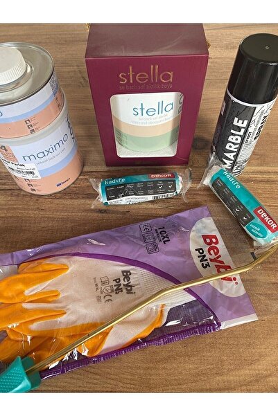 Bianca Stella Boya Antik Beyaz 1 Lt Efekt Sprey Siyah Maximo Parlak Sıvı Cam Set Stencil Hediyeli