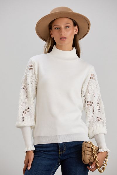 hanope Tricotaj de damă cu mâneci Pulover alb cu detaliu tricot elegant