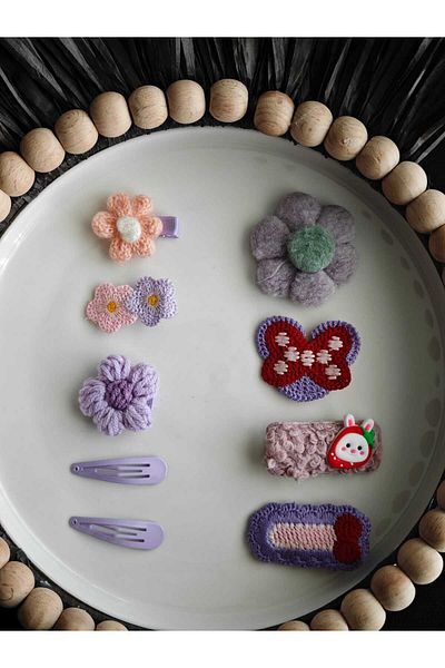Mevohome 9-Piece Floral Mixed Figured Plush Furry Children's Set Buckle Lilac