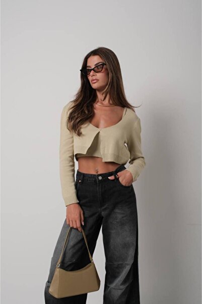 LB Laluna Butik Γυναικείο Πλεκτό Σετ - Μπλούζα με λεπτές τιράντες και Ζακέτα με φαρδιά κοπή