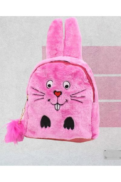 PİRİNÇ BEBE Rice Baby Pink Mini Children's Backpack with Plush Rabbit