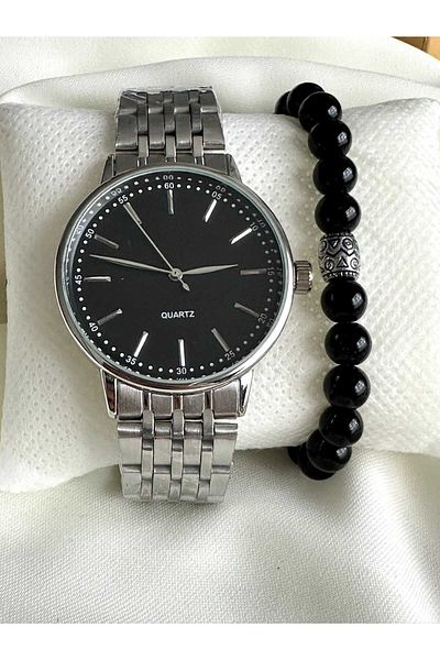 Spectrum Men's Silver Colored Steel Cord Wrist Watch and Bracelet Gift