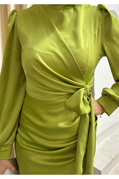 moda zeynaa YANDAN BAĞLAMA DETAYLI SATEN TESETTÜR ABİYE