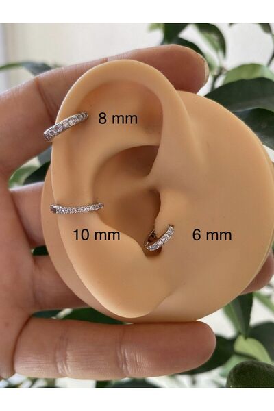 Arescollection KARARMAZ ZİRKON TAŞLI HALKA TRAGUS HELİX CONCH LOBE ROOK UYUMLU 1 ADET PİERCİNG KÜPE
