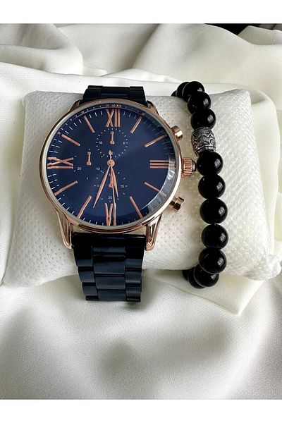 Spectrum Men's Wristwatch and Steel Cord Bracelet Gift