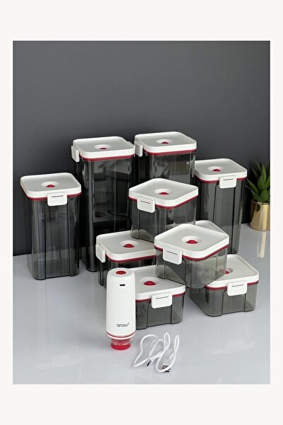 AROW 10 Parça Şarjlı Vakum Pompalı Akrilik Kavanoz Seti