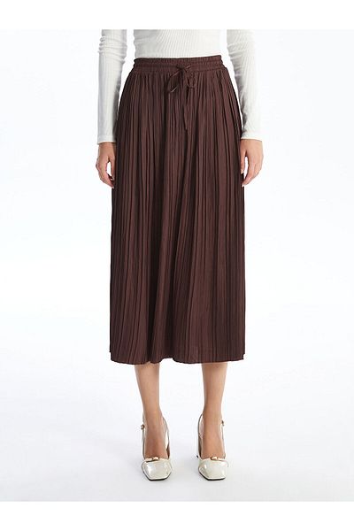 LC Waikiki Damen-Faltenrock aus Satin – LCW mit elastischem Bund