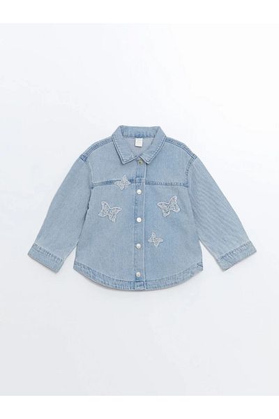 LC Waikiki Lcw Baby - светлосиньо дънково яке с бродирана родео яка за момиченце