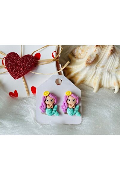1PARÇAMAVİ Mermaid Mermarid Non-Perforated Clip Girl's Earrings