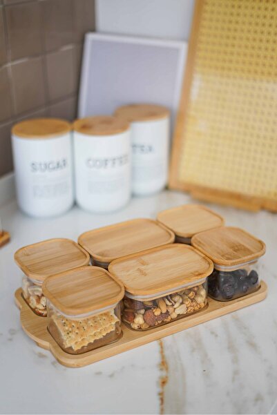 KaiHome طقم إفطار زجاجي من الخيزران مكون من 6 قطع - مع صينية وغطاء مفرغ